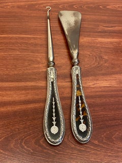 Edwardian English Silver Tortoiseshell Shoe Horn Button Hook by W. Comyns & Sons