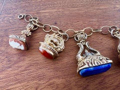 Edwardian English Six Seal Fobs Charm Bracelet 9 CT Gold