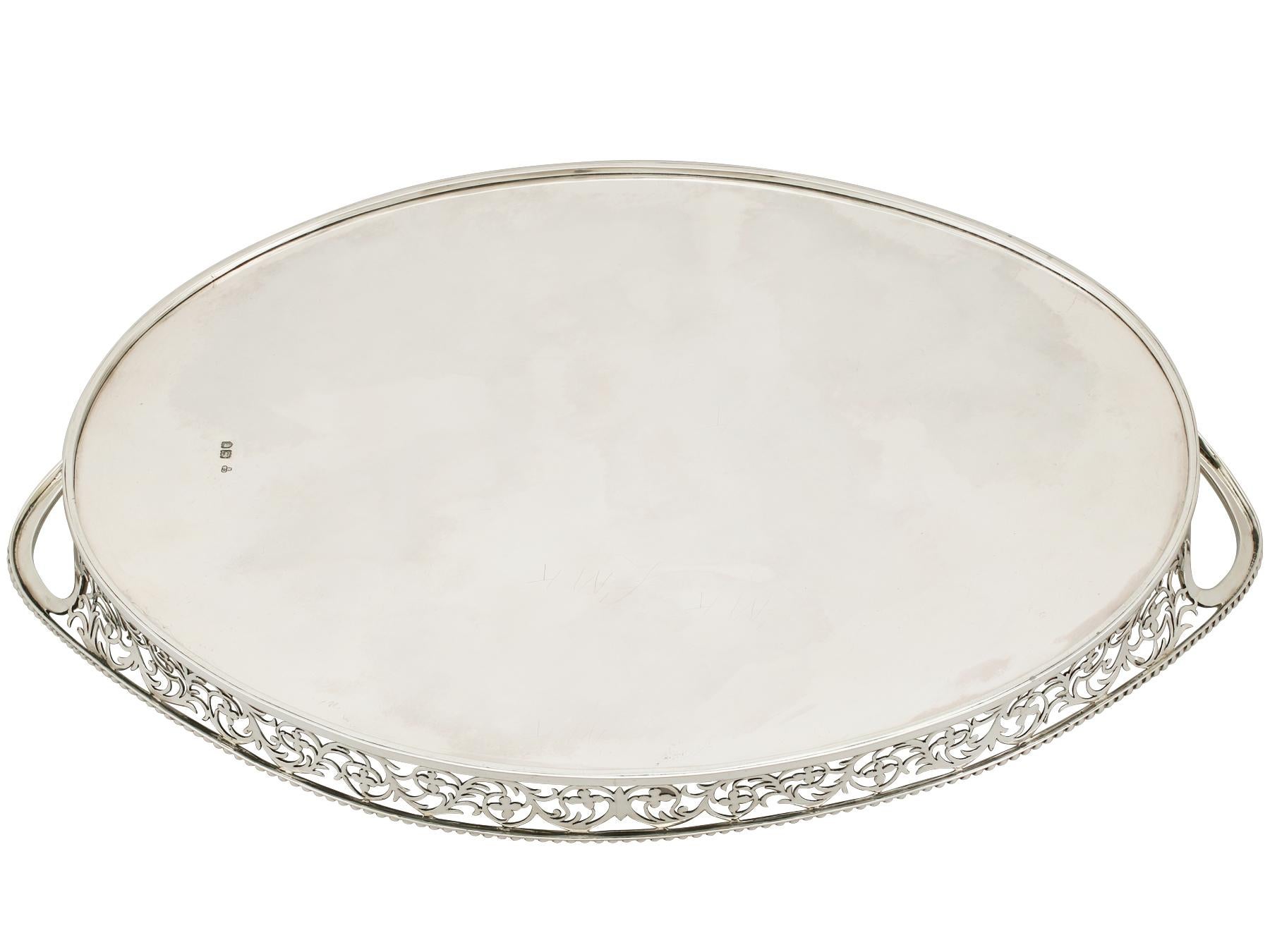 Edwardian English Sterling Silver Galleried Drinks Tray 1901 3