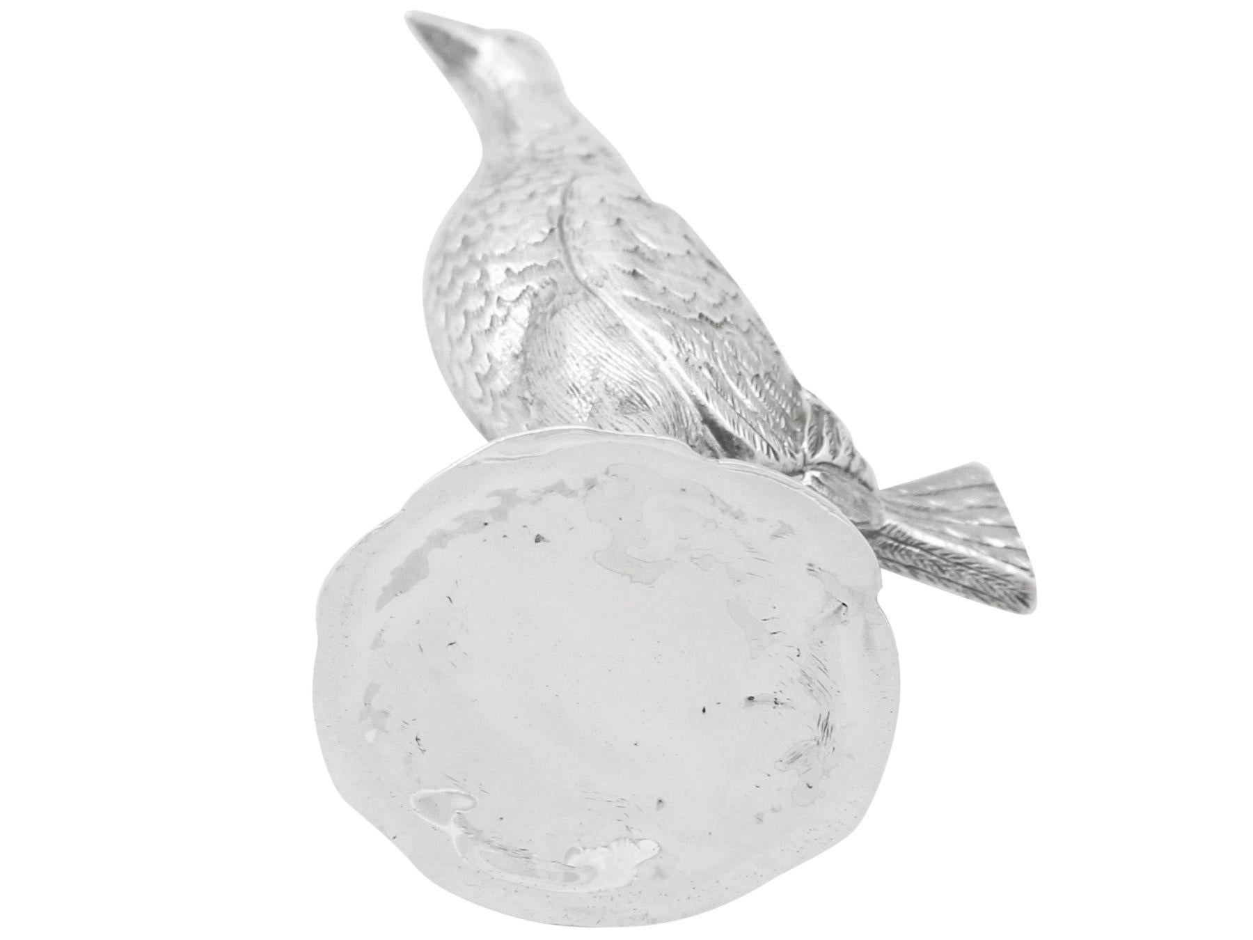 Edwardian English Sterling Silver Game Bird Pepperette For Sale 3