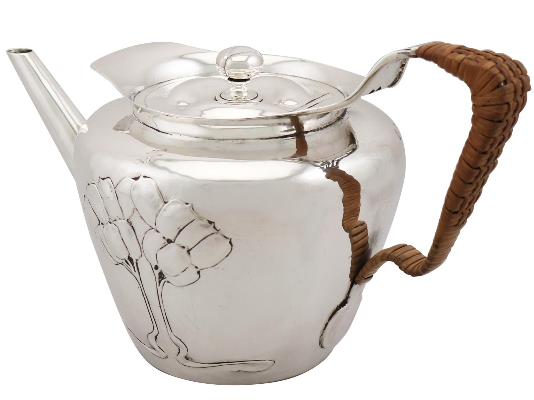 Edwardian English Sterling Silver Three-Piece Tea Service by Hukin & Heath 1