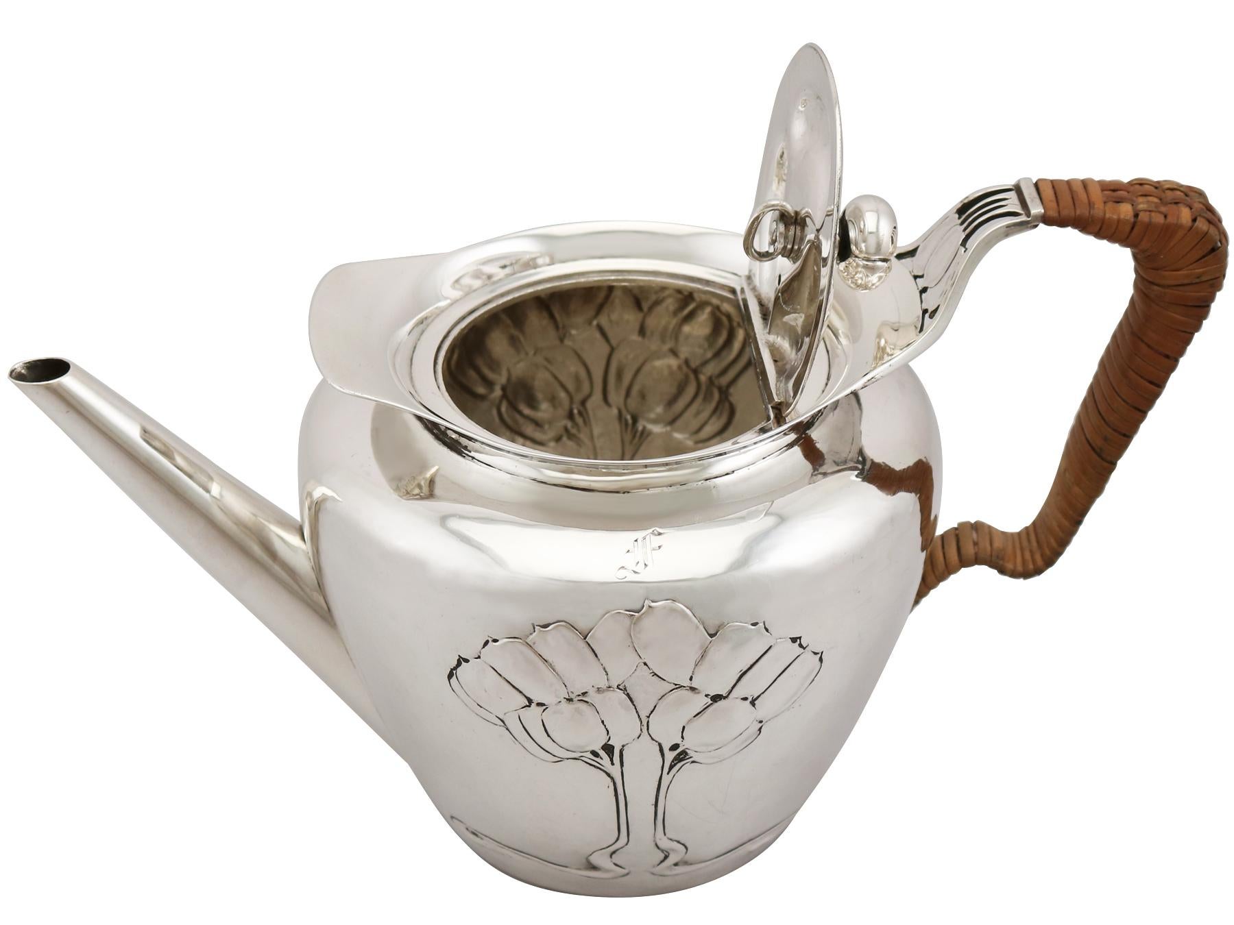 Edwardian English Sterling Silver Three-Piece Tea Service by Hukin & Heath 2