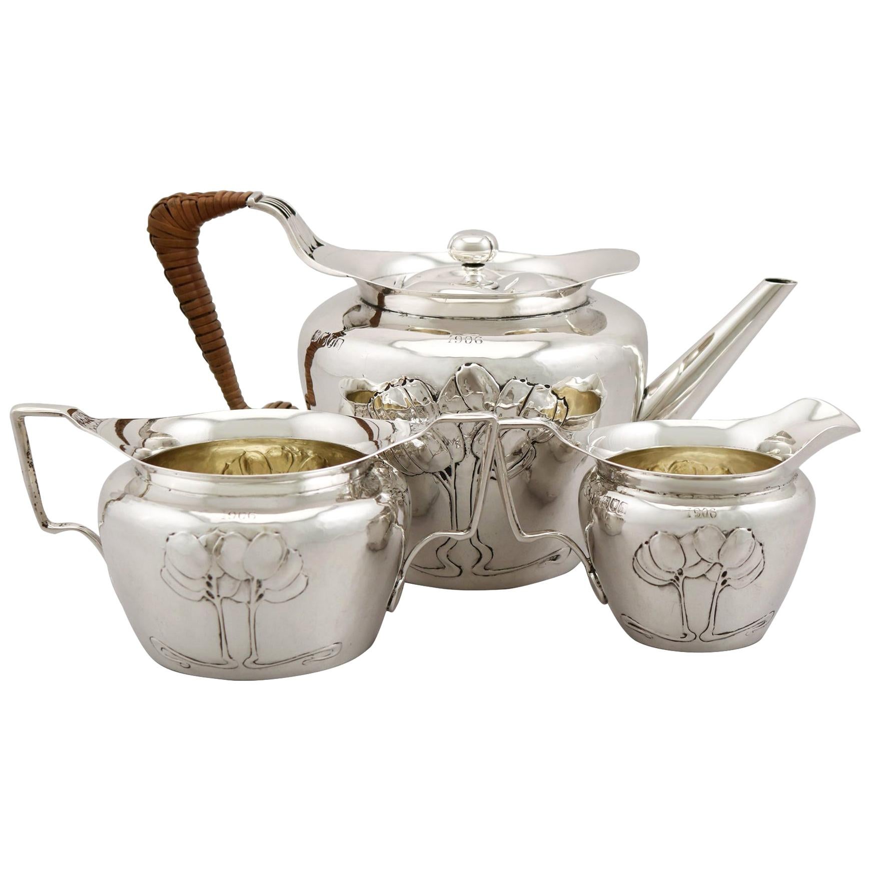 Edwardian English Sterling Silver Three-Piece Tea Service by Hukin & Heath