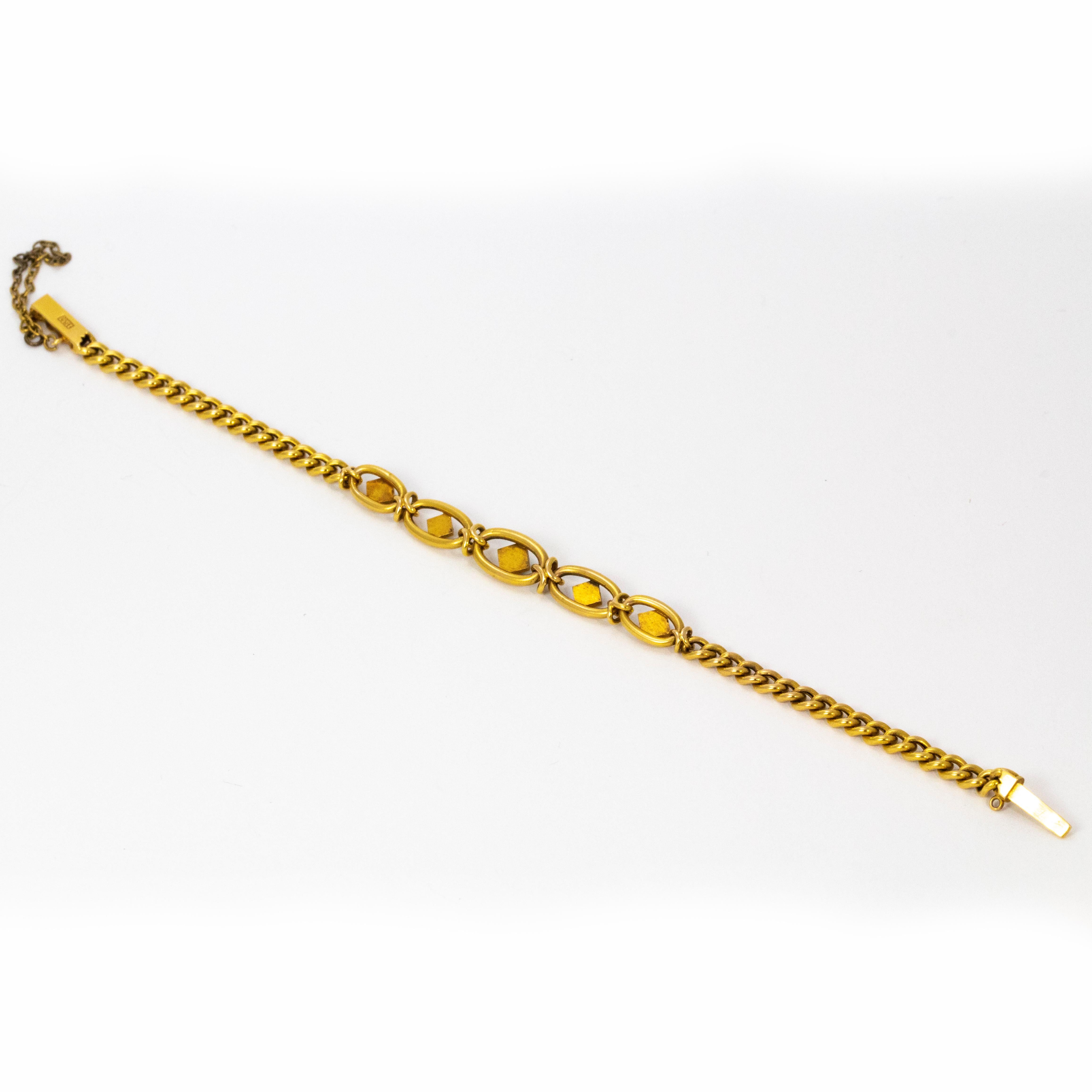 Englisches Armband aus 15 Karat Gold mit Türkis und Perle im Stil der Edwardianischen Zeit im Zustand „Gut“ im Angebot in Chipping Campden, GB
