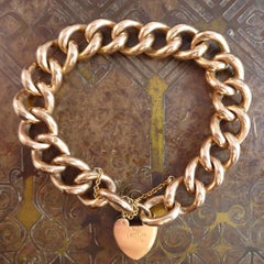 Edwardian Engraved Curb Bracelet, Heavy Gauge Rose Gold Links, Padlock Fastener