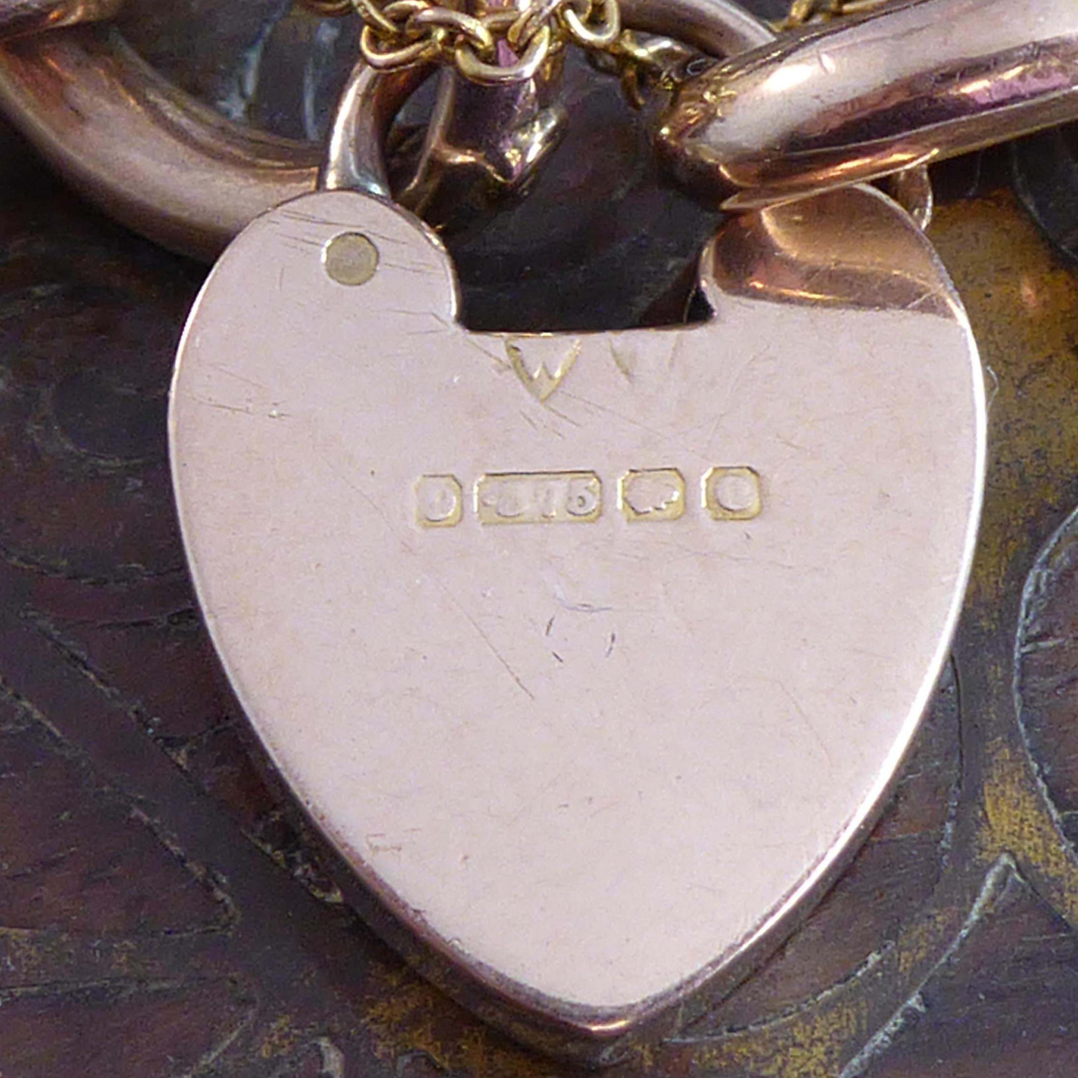Women's Edwardian Engraved Curb Bracelet, Heavy Gauge Rose Gold Links, Padlock Fastener