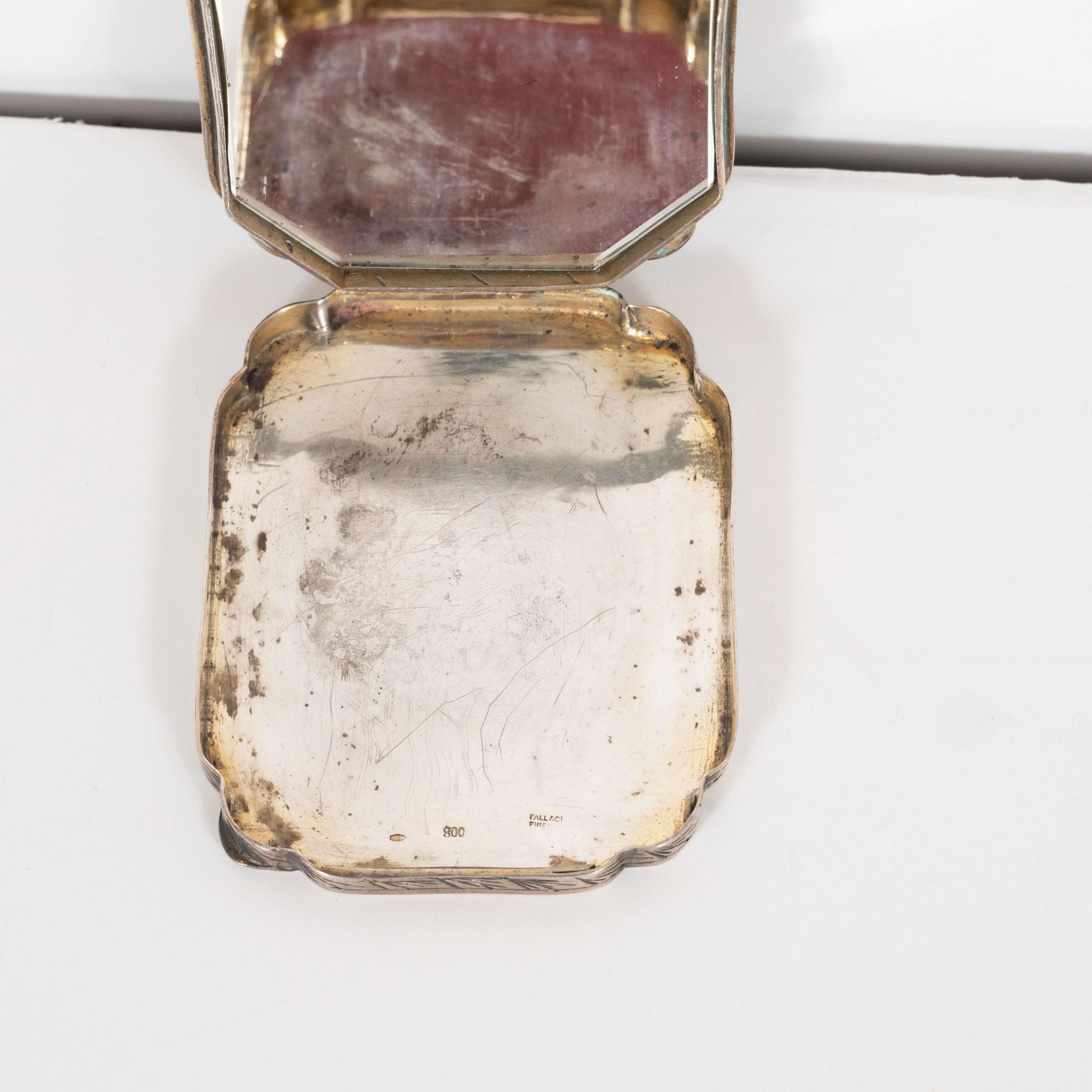 Edwardian Engraved Silver and Hand Painted Enamel Compact Portrait Mirror 4