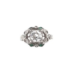 Edwardian Era 0.90 Carat Platinum Diamond & Emerald Ring