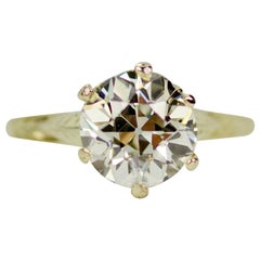 Edwardian Era 14 Karat Yellow Gold Old European Cut 1.82 N-Vs2 Solitaire Ring