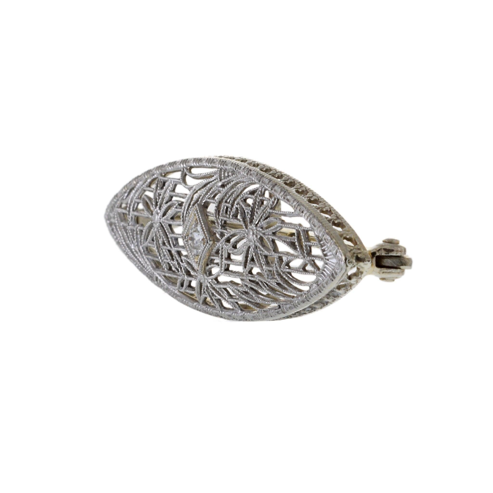 Old European Cut Edwardian Era 14KT/ Platinum Diamond Brooch For Sale