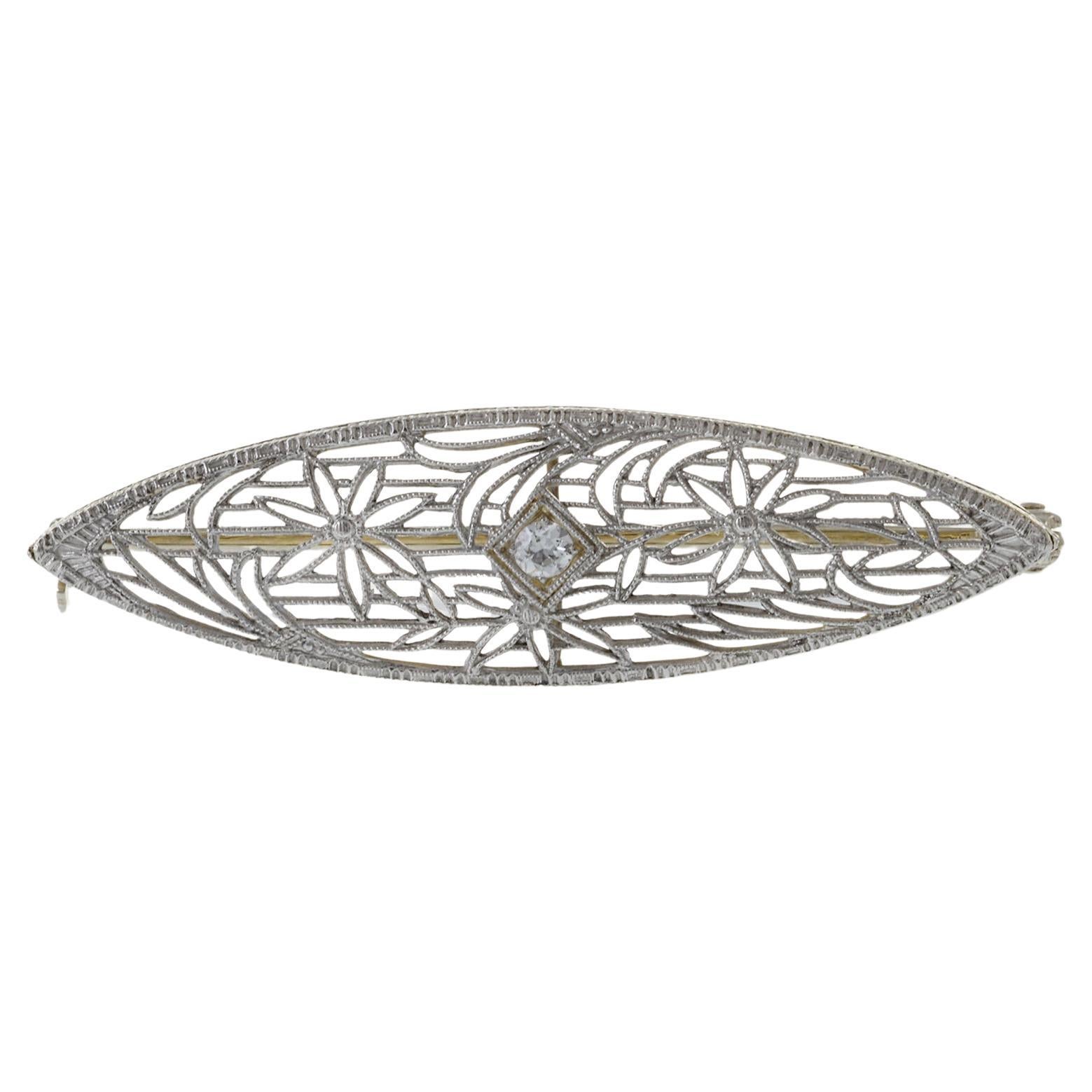Edwardian Era 14KT/ Platinum Diamond Brooch