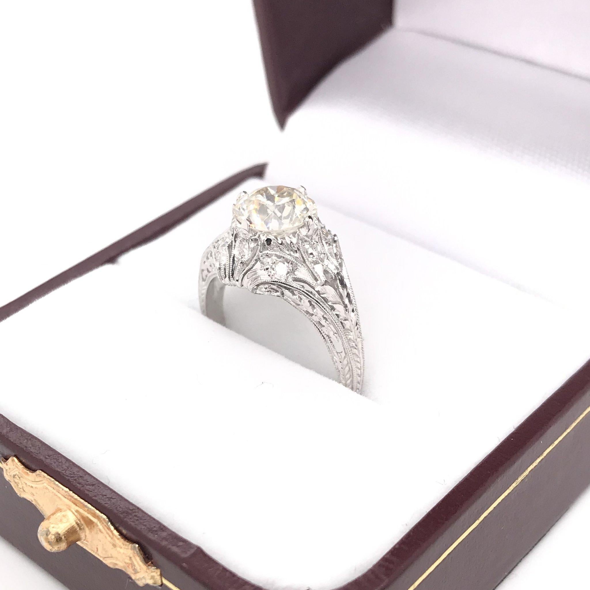 Edwardian Era 1.54 Carat Platinum Filigree Diamond Engagement Ring 5