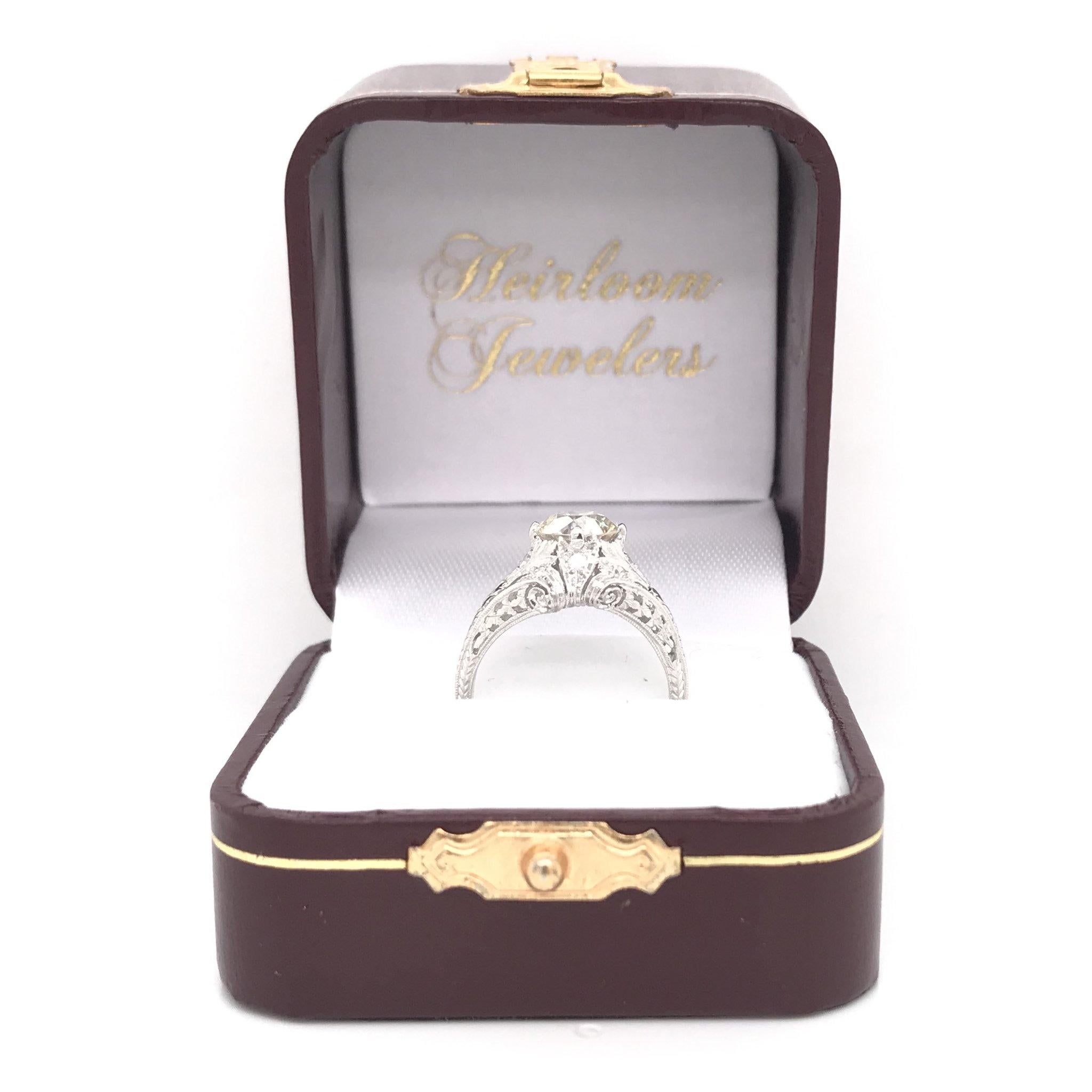 Edwardian Era 1.54 Carat Platinum Filigree Diamond Engagement Ring 7