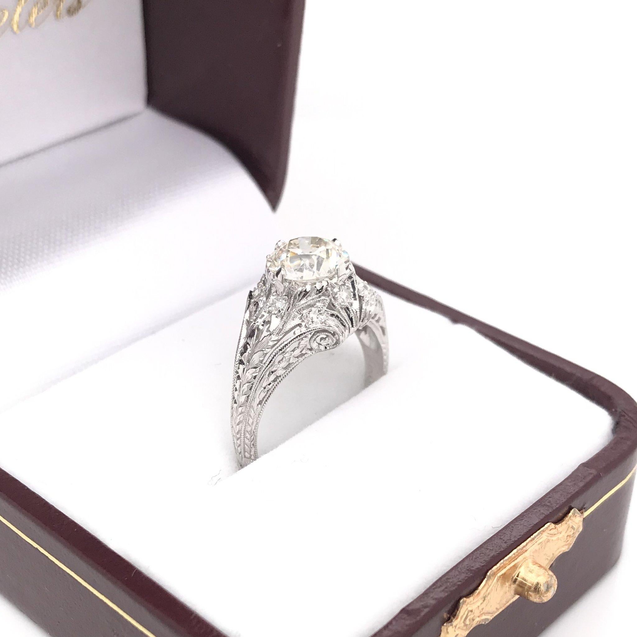 Edwardian Era 1.54 Carat Platinum Filigree Diamond Engagement Ring 8