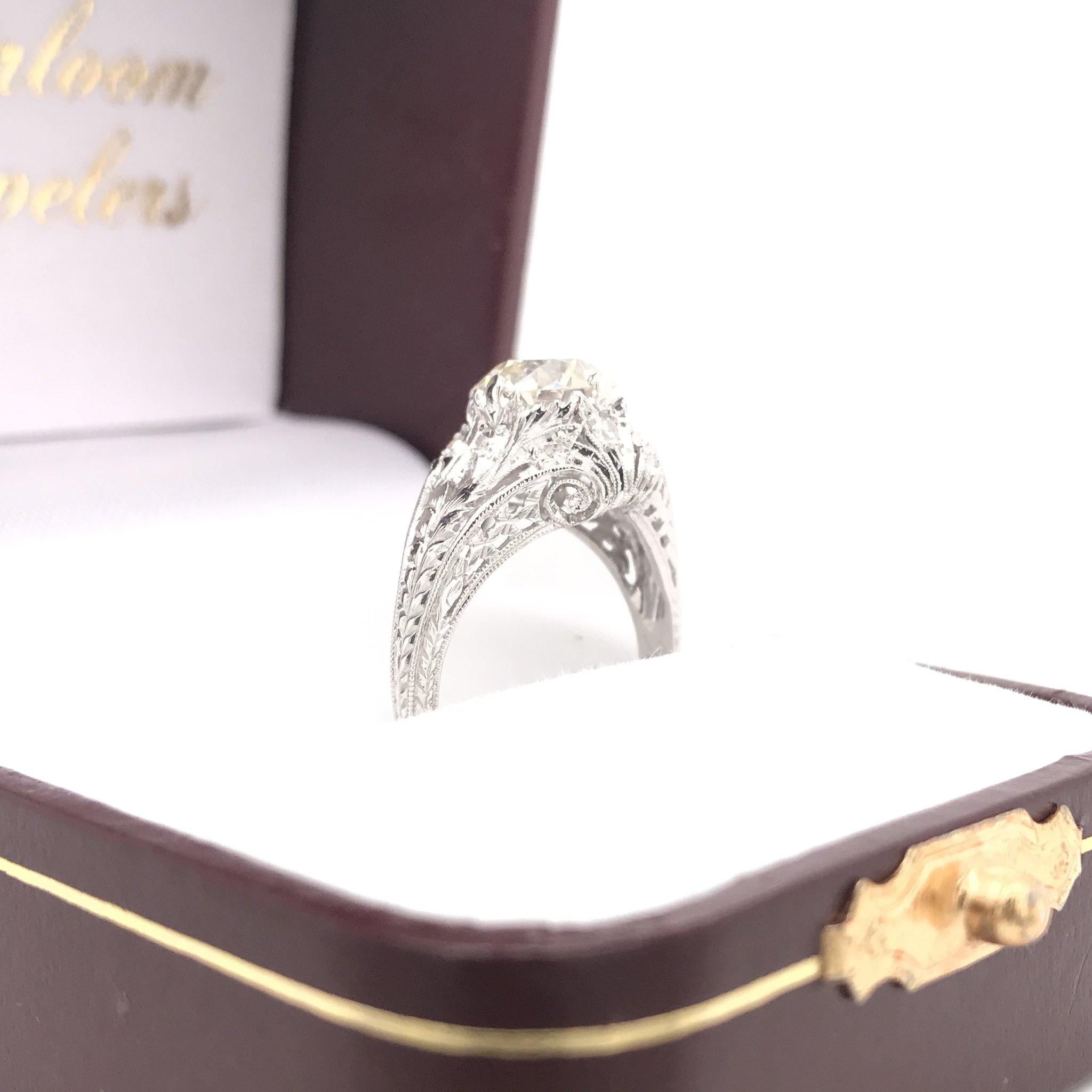 Edwardian Era 1.54 Carat Platinum Filigree Diamond Engagement Ring 9