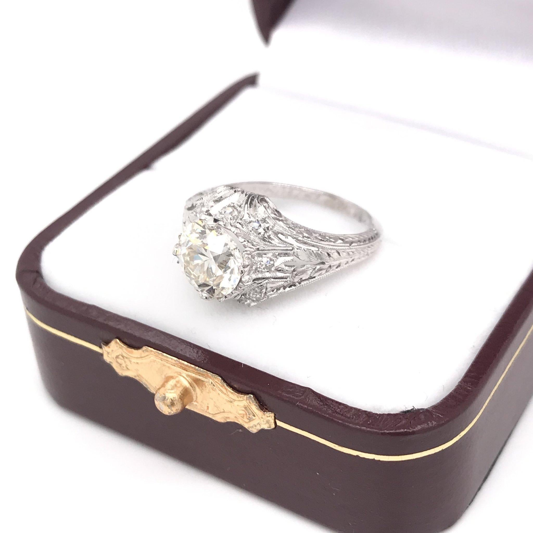 Edwardian Era 1.54 Carat Platinum Filigree Diamond Engagement Ring 10