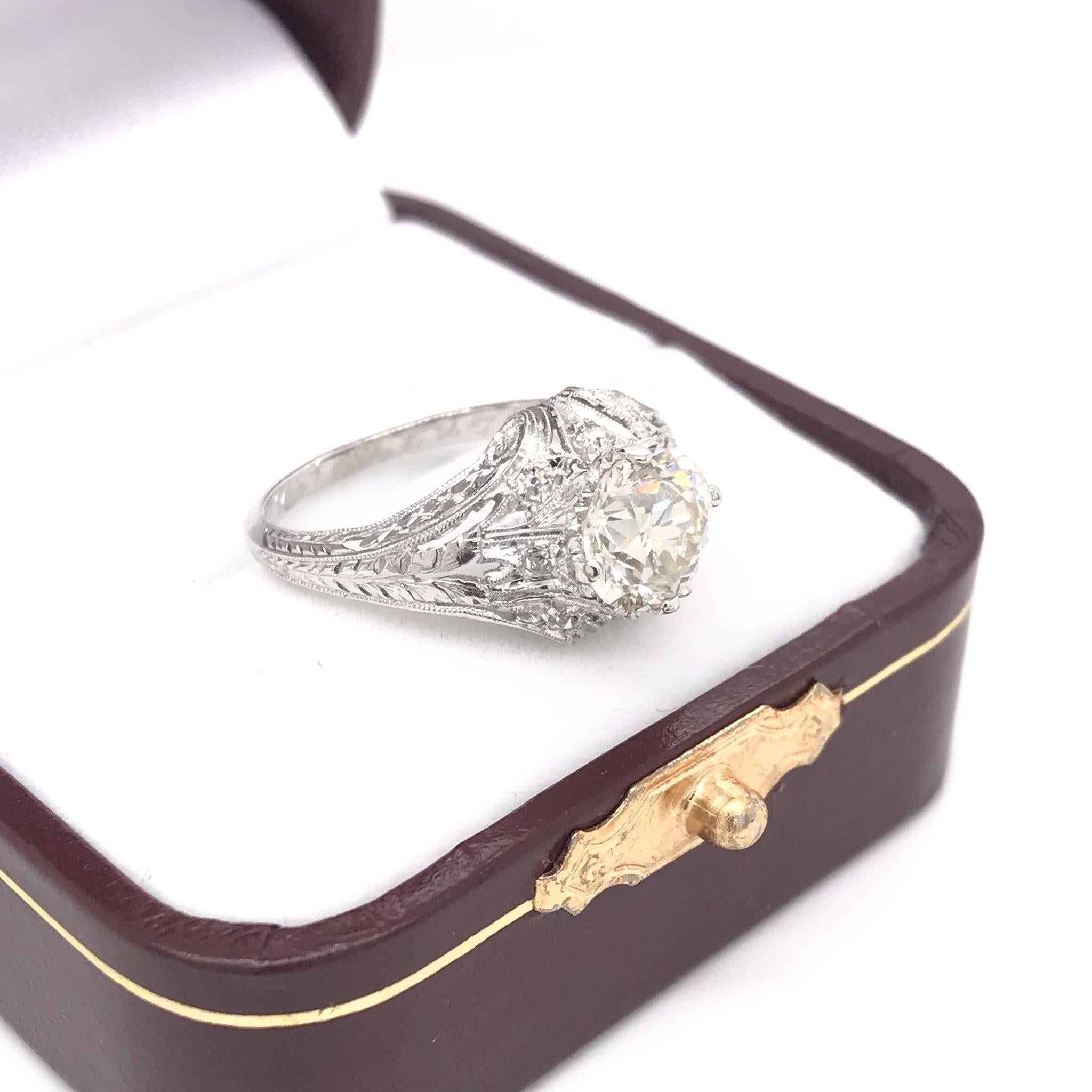 Edwardian Era 1.54 Carat Platinum Filigree Diamond Engagement Ring 11