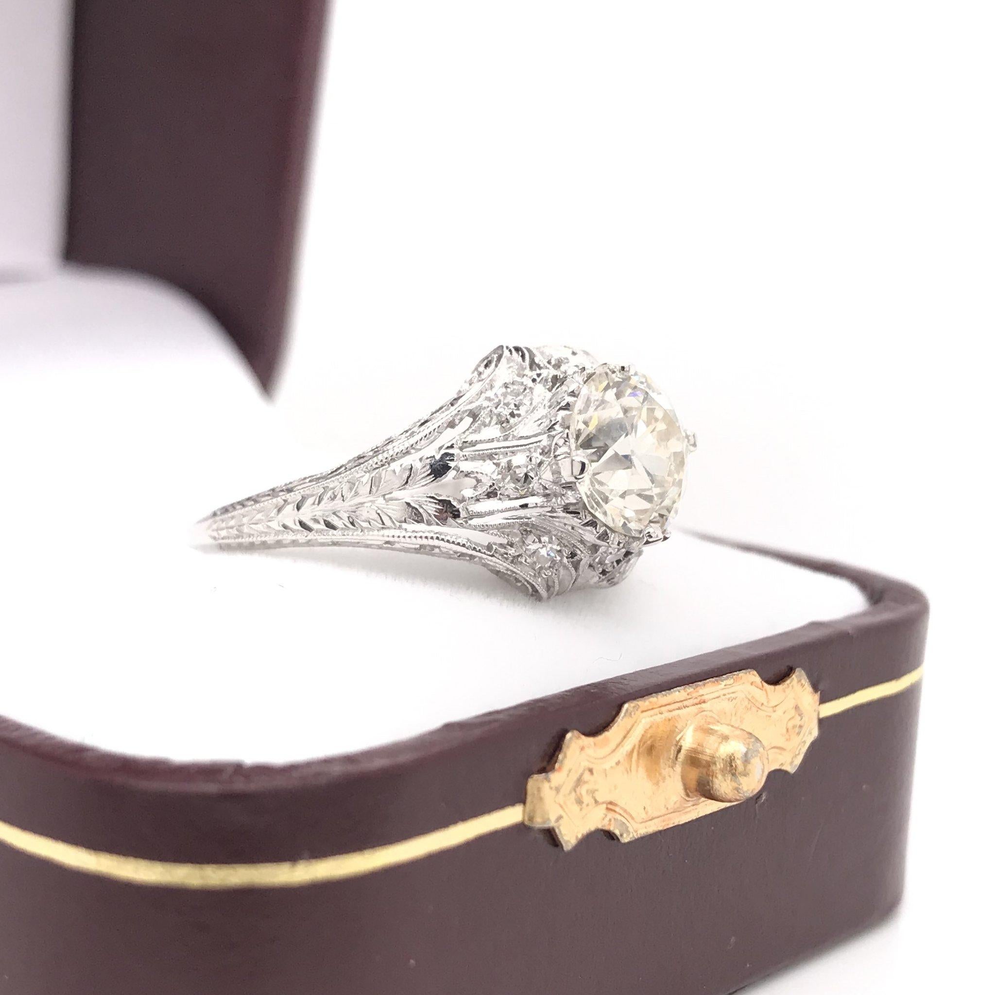 Edwardian Era 1.54 Carat Platinum Filigree Diamond Engagement Ring 12