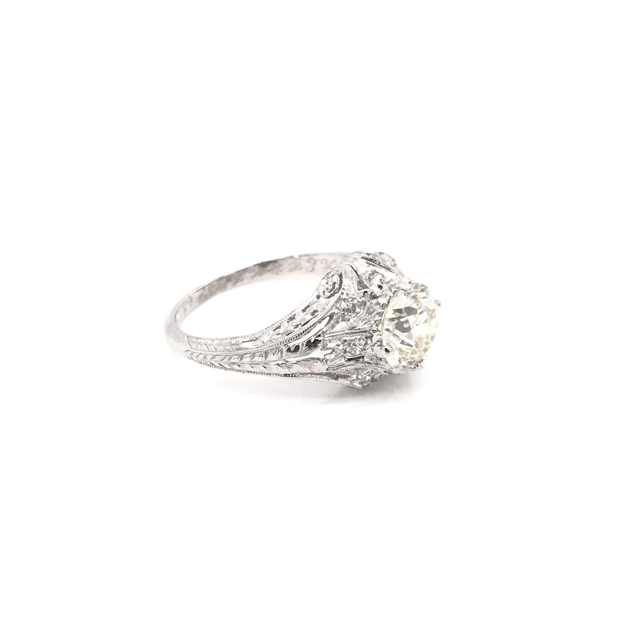 Old European Cut Edwardian Era 1.54 Carat Platinum Filigree Diamond Engagement Ring