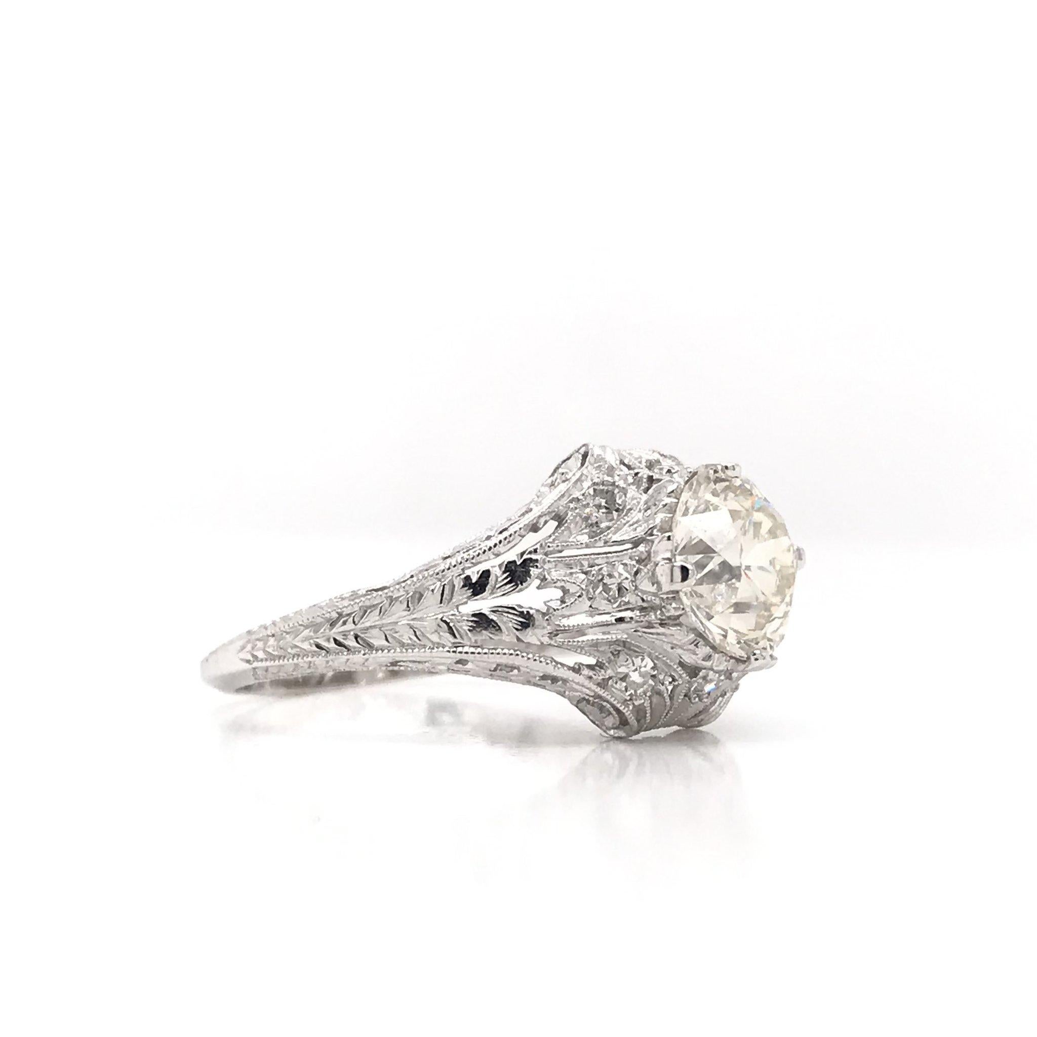 Edwardian Era 1.54 Carat Platinum Filigree Diamond Engagement Ring In Excellent Condition In Montgomery, AL