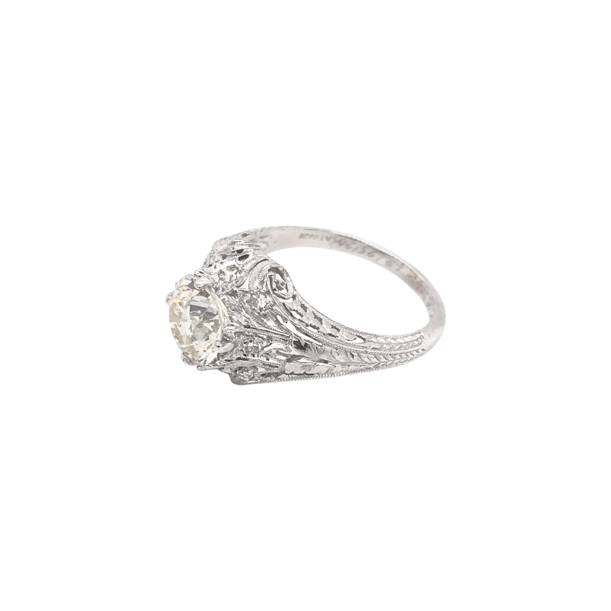 Edwardian Era 1.54 Carat Platinum Filigree Diamond Engagement Ring