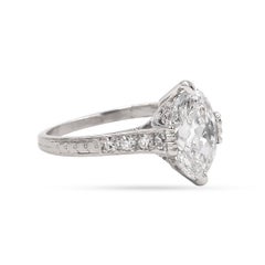 Edwardian Era 1.67 Carat GIA Certified E/VS1 Moval Cut Diamond Engagement Ring