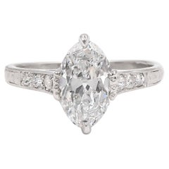 Edwardian Era 1.67 Carat GIA Certified E/VS1 Moval Cut Diamond Engagement Ring
