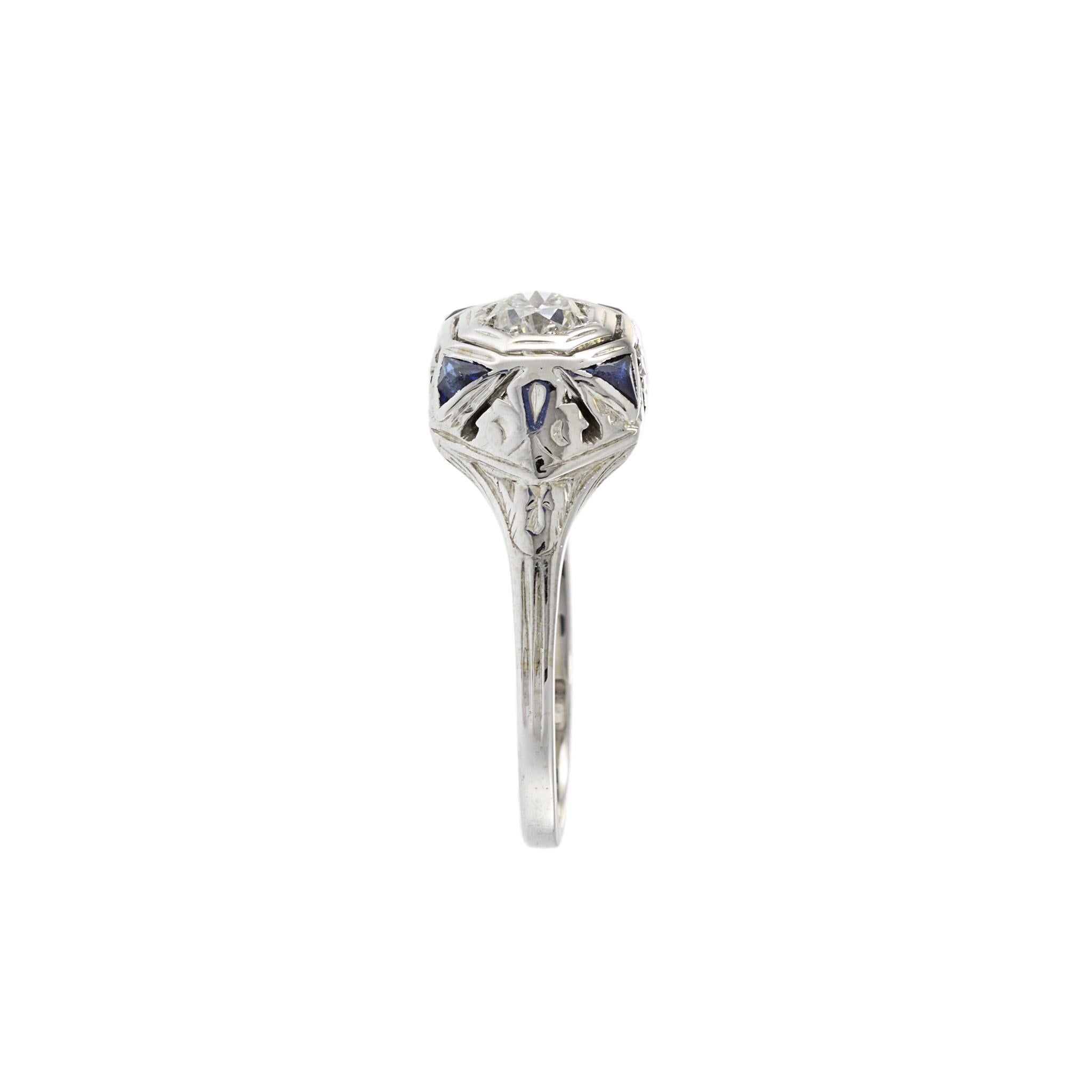 Anillo de diamantes y zafiros de la época eduardiana 18/14KT Corte europeo antiguo en venta