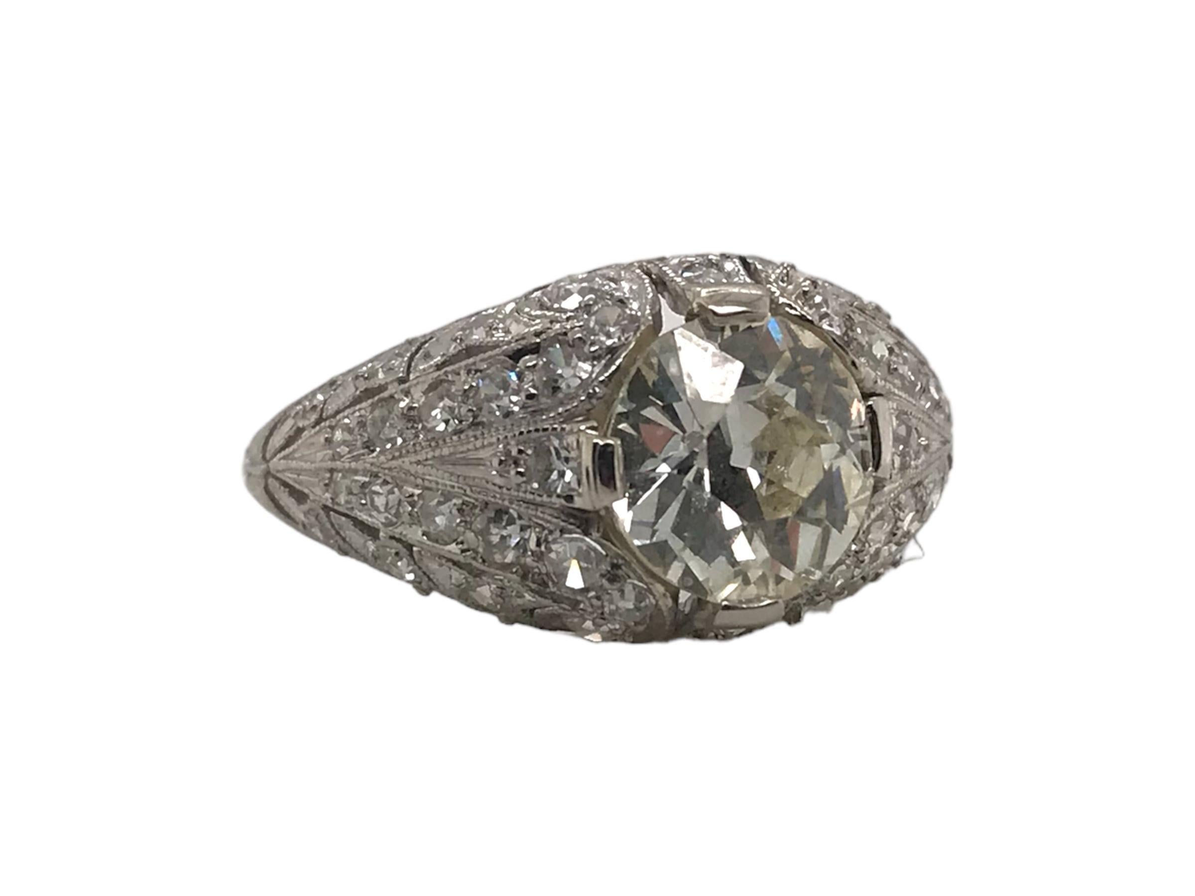 Edwardian Era 1.82 Carat Old European Cut Diamond Platinum Engagement Ring In Excellent Condition In Montgomery, AL