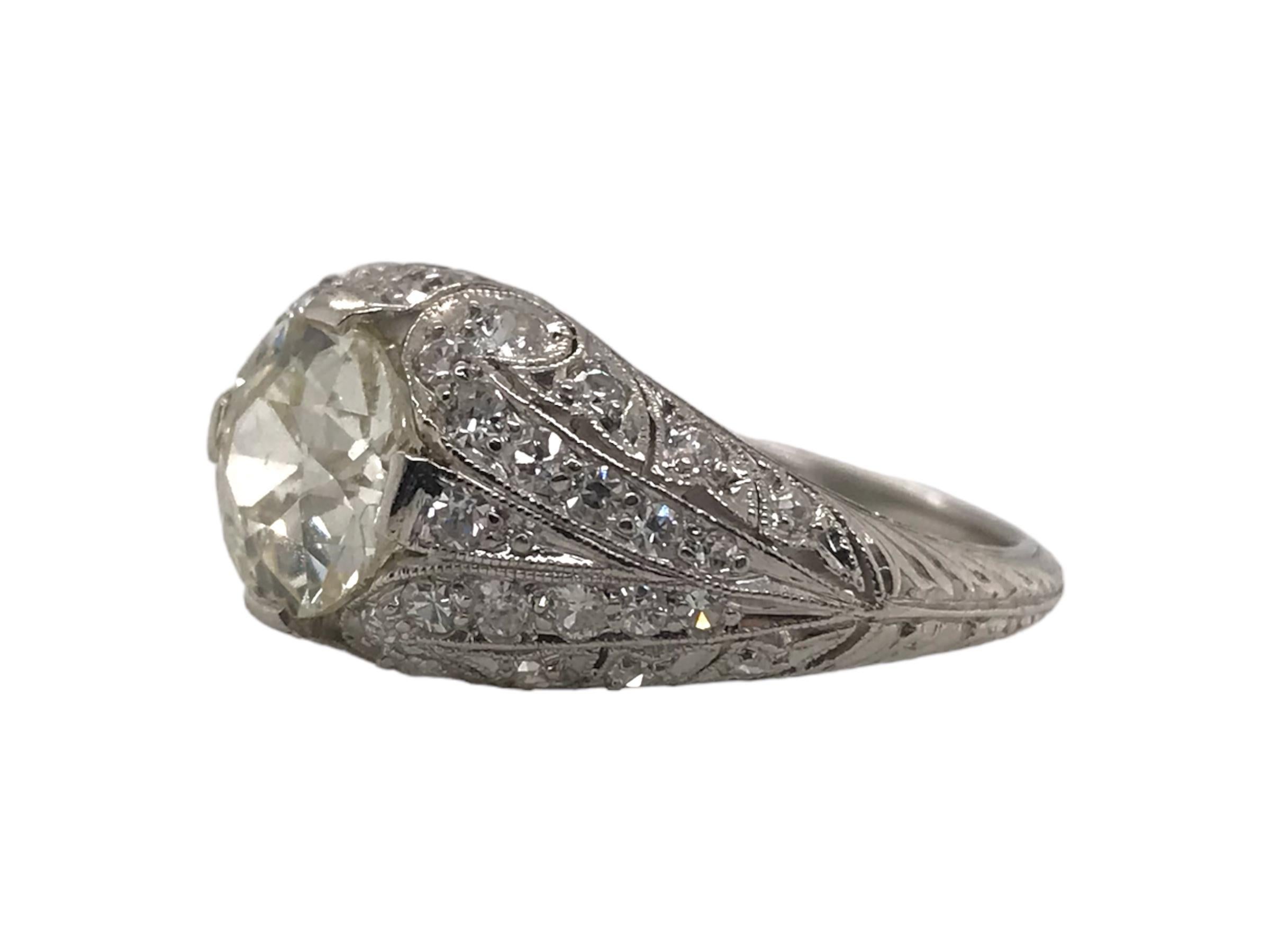 Edwardian Era 1.82 Carat Old European Cut Diamond Platinum Engagement Ring 1