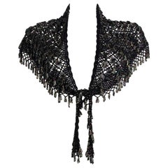 Edwardian Era - Circa 1910 Vintage Hand Crocheted Hand Beaded Tassel Shawl Scarf