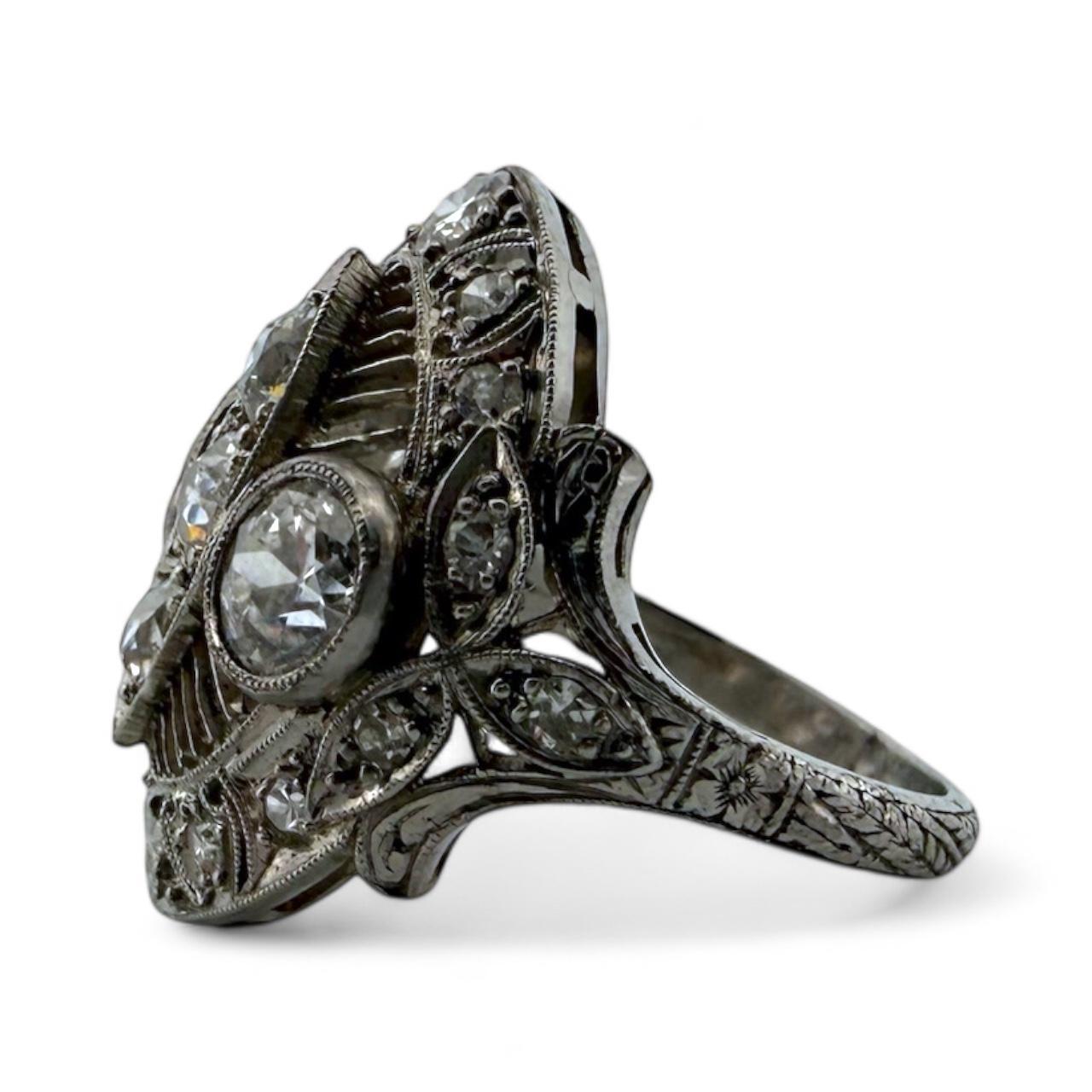 Anello da cocktail in platino con diamante vecchio taglio europeo di epoca edoardiana da 2 CTW in vendita 2