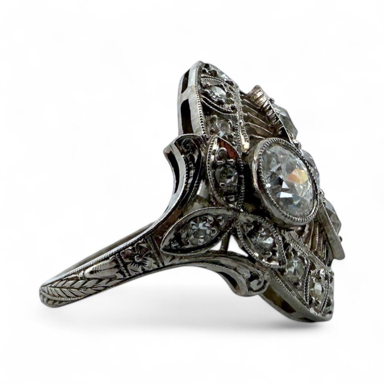 Anello da cocktail in platino con diamante vecchio taglio europeo di epoca edoardiana da 2 CTW in vendita 3