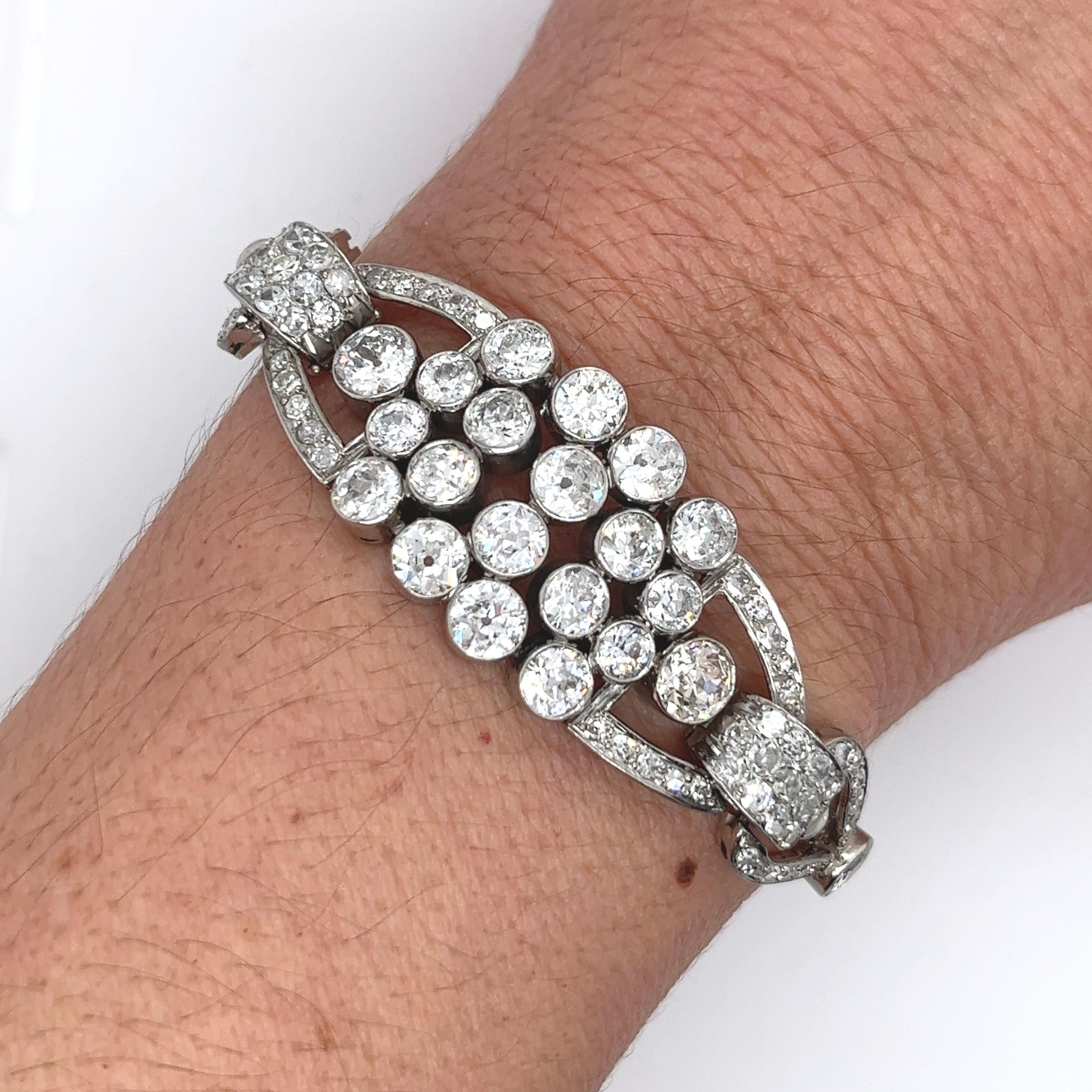 Women's Edwardian Era 20 Carat Old Euro Cut Diamond Bracelet in Platinum Setting For Sale