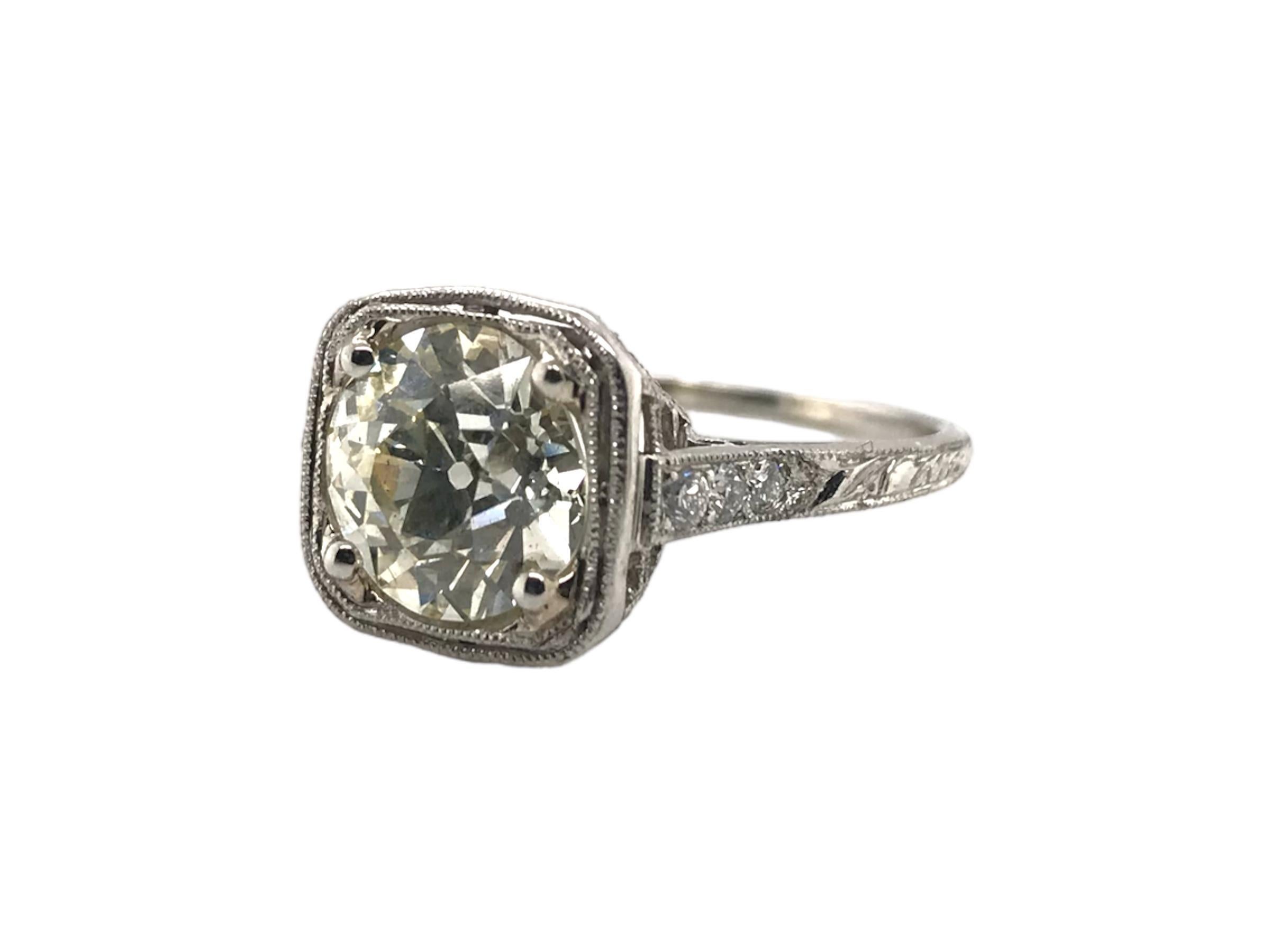 Anillo de compromiso de diamantes talla europea antigua de la época eduardiana de 2,09 quilates en Excelente estado para la venta en Montgomery, AL