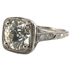 Bague de fiançailles d'époque édouardienne avec un diamant de taille européenne de 2,09 carats