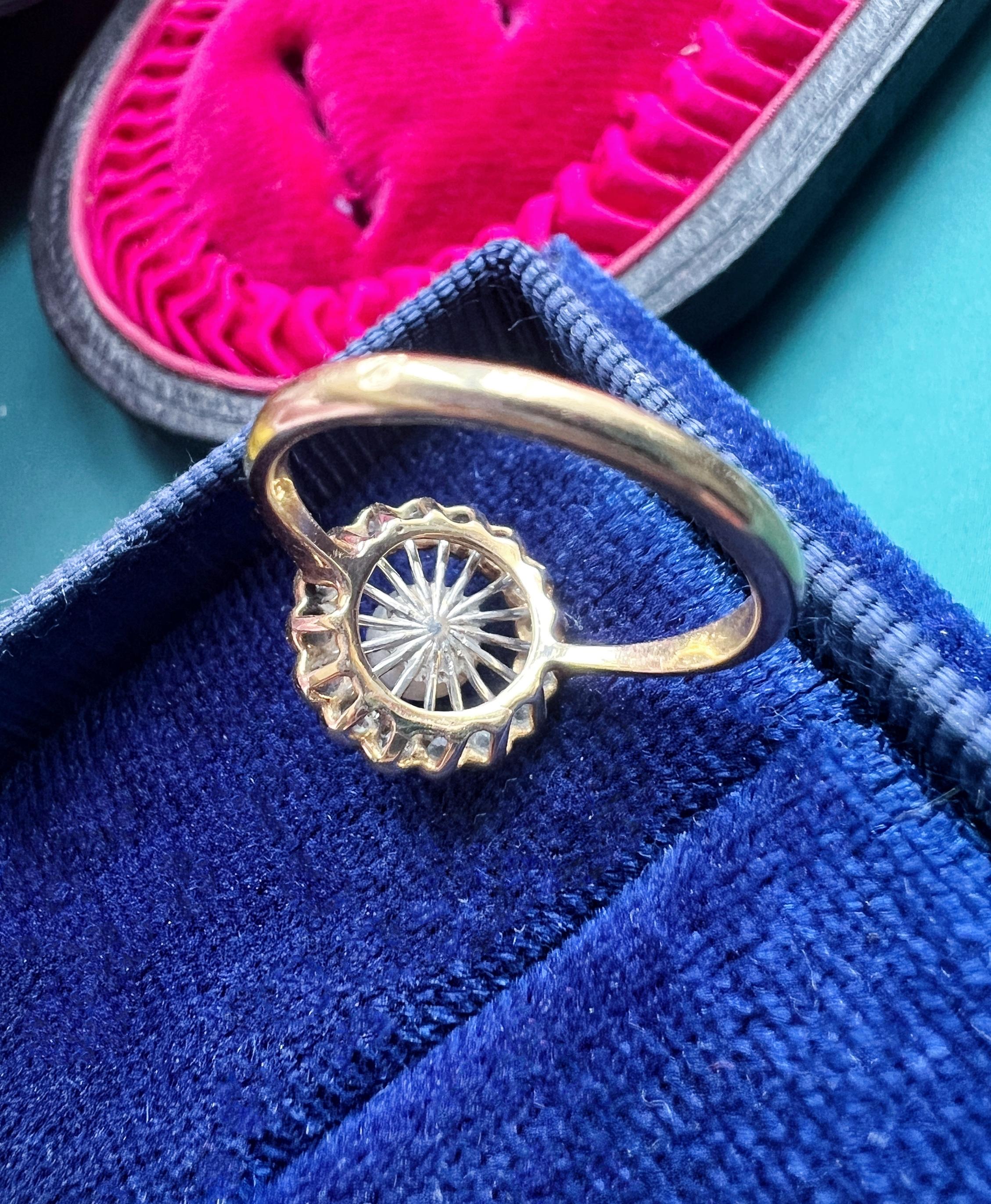 Edwardian Era 'Belle Epoque' 18k Gold Diamond Pearl Lattice Ring For Sale 2