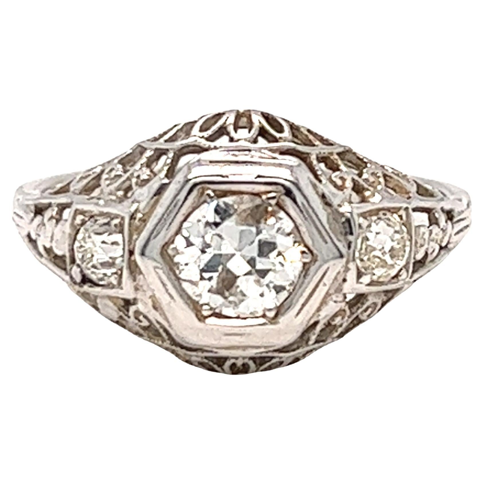 Edwardian Era Diamond Engagement Ring 14K White Gold