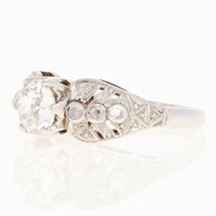 Edwardian Era Diamond Engagement Ring, Platinum Euro Cut 1.01 Carat