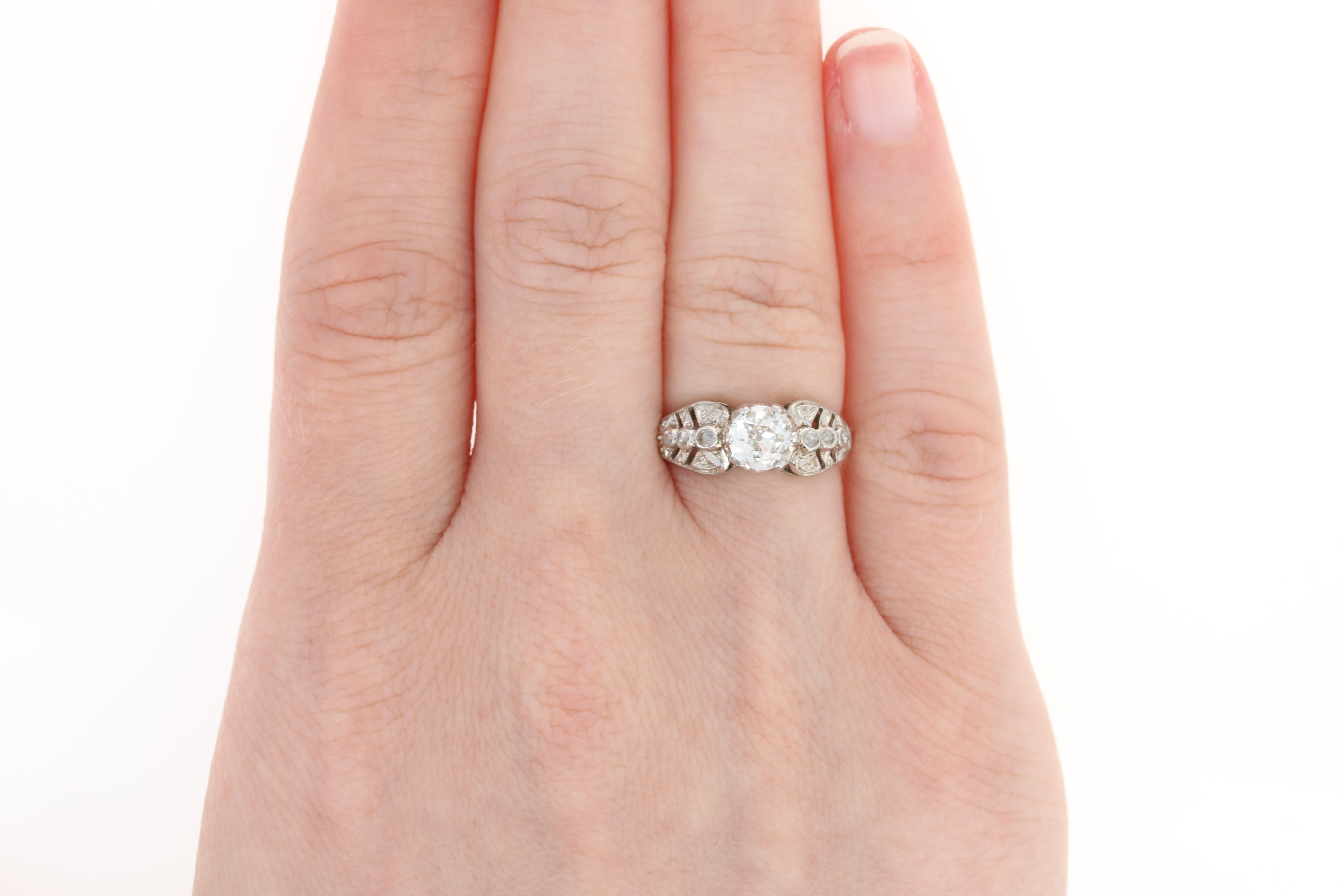 Old European Cut Edwardian Era Diamond Engagement Ring, Platinum Euro Cut 1.01 Carat
