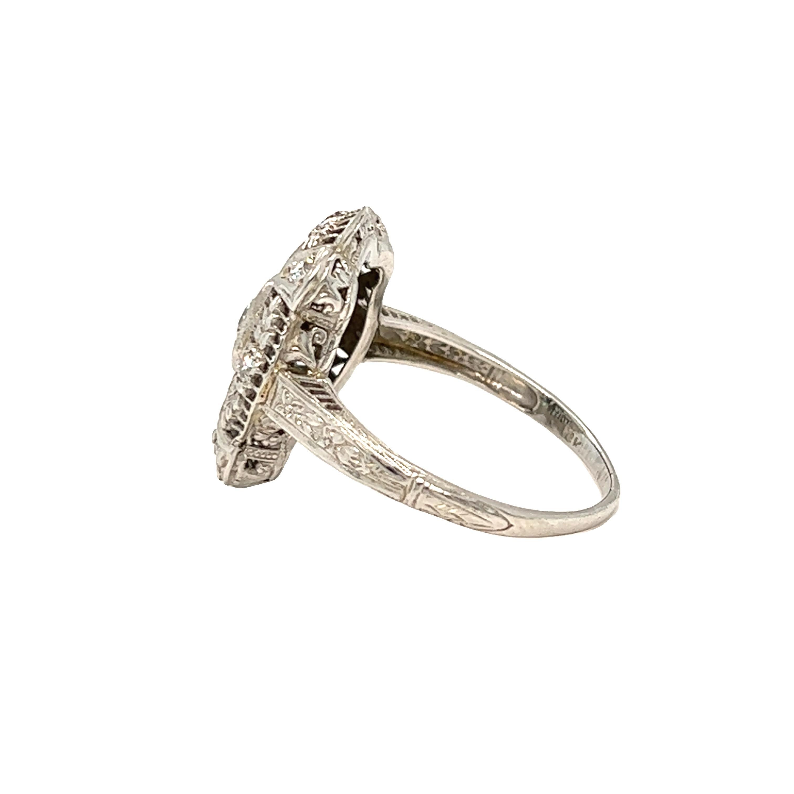 Women's or Men's Edwardian Era Diamond Ring 18K White Gold For Sale