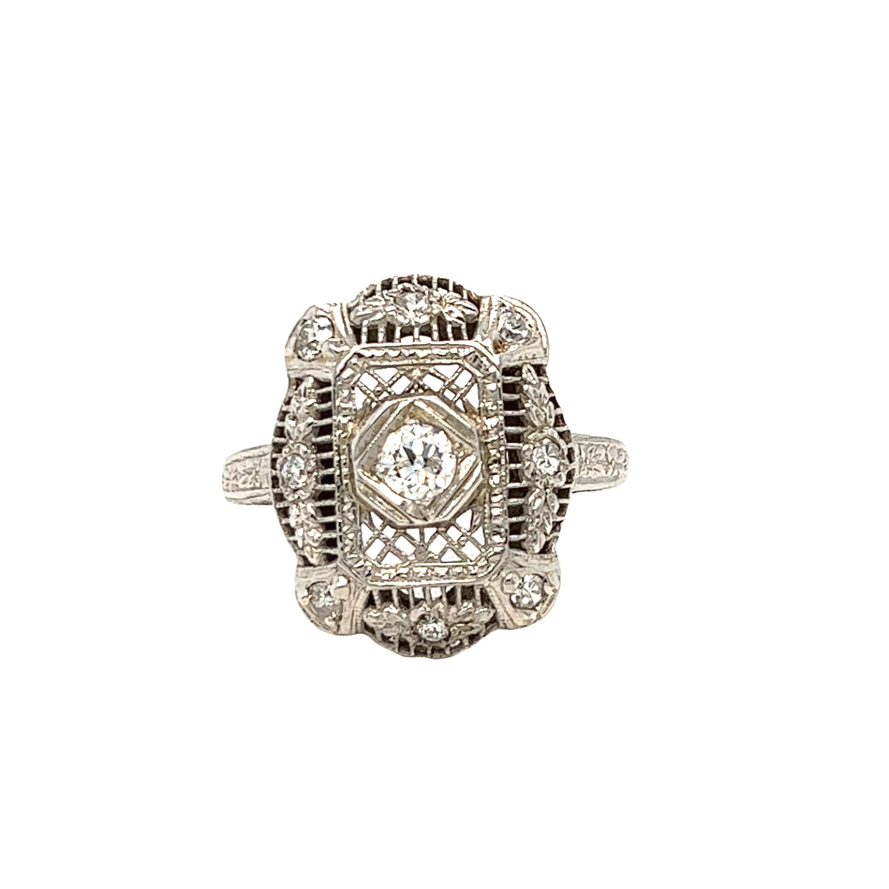 Edwardian Era Diamond Ring 18K White Gold For Sale 4