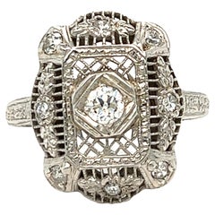 Bague à diamant de l'époque édouardienne en or blanc 18K