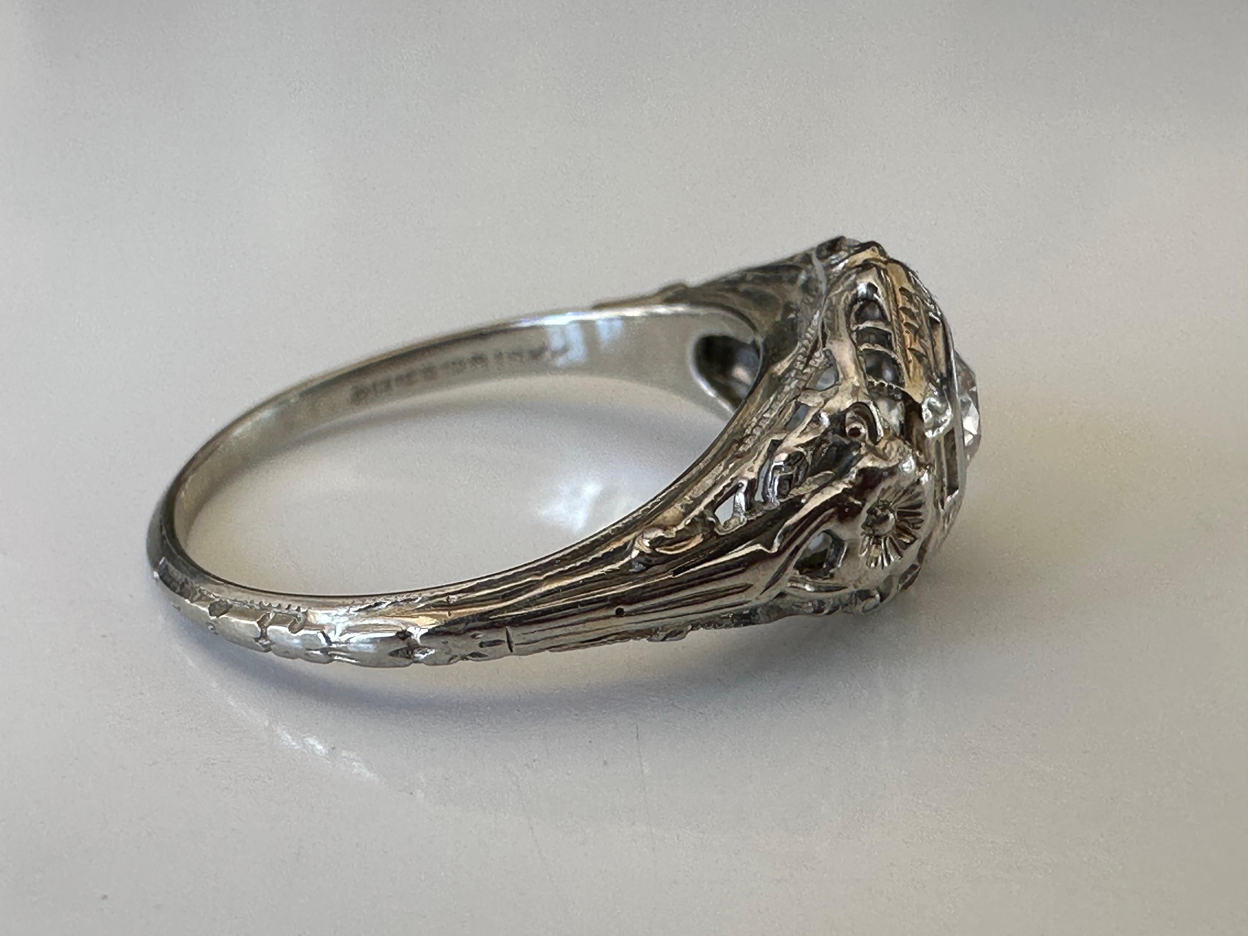 Women's Edwardian Era Diamond Solitaire and Filigree Ring For Sale