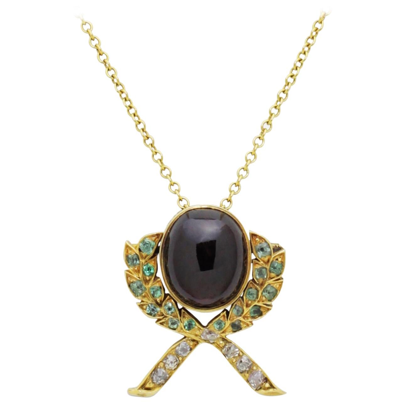 Edwardian Era, Garnet, Emerald and Diamond Necklace