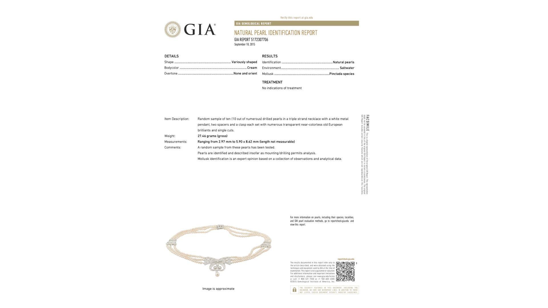 Halskette aus GIA-zertifizierter natürlicher Salzwasserperle und altem Eurodiamant aus der Edwardianischen Ära im Angebot 4