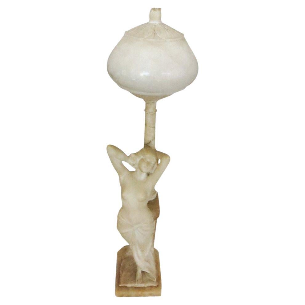 Edwardian Era Italian Carved Alabaster Nude Greco-Roman Female Figural Lamp