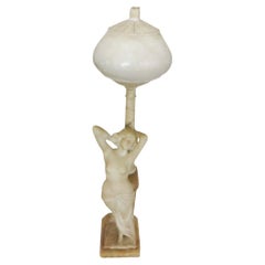 Edwardian Era Italian Carved Alabaster Nude Greco-Roman Female Figural Lamp