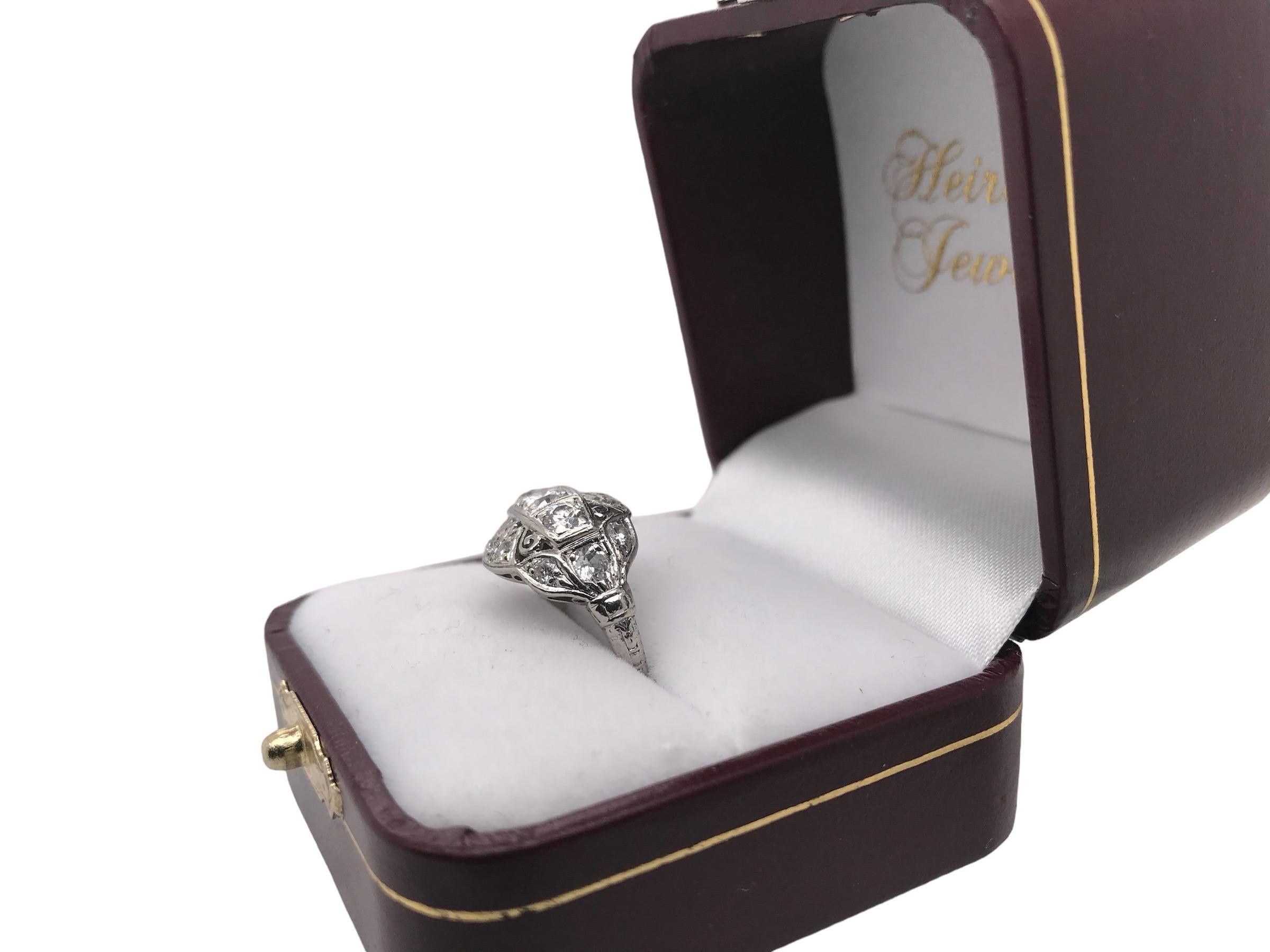 Edwardian Era Platinum 1.0CTW Diamond Cocktail Ring For Sale 5
