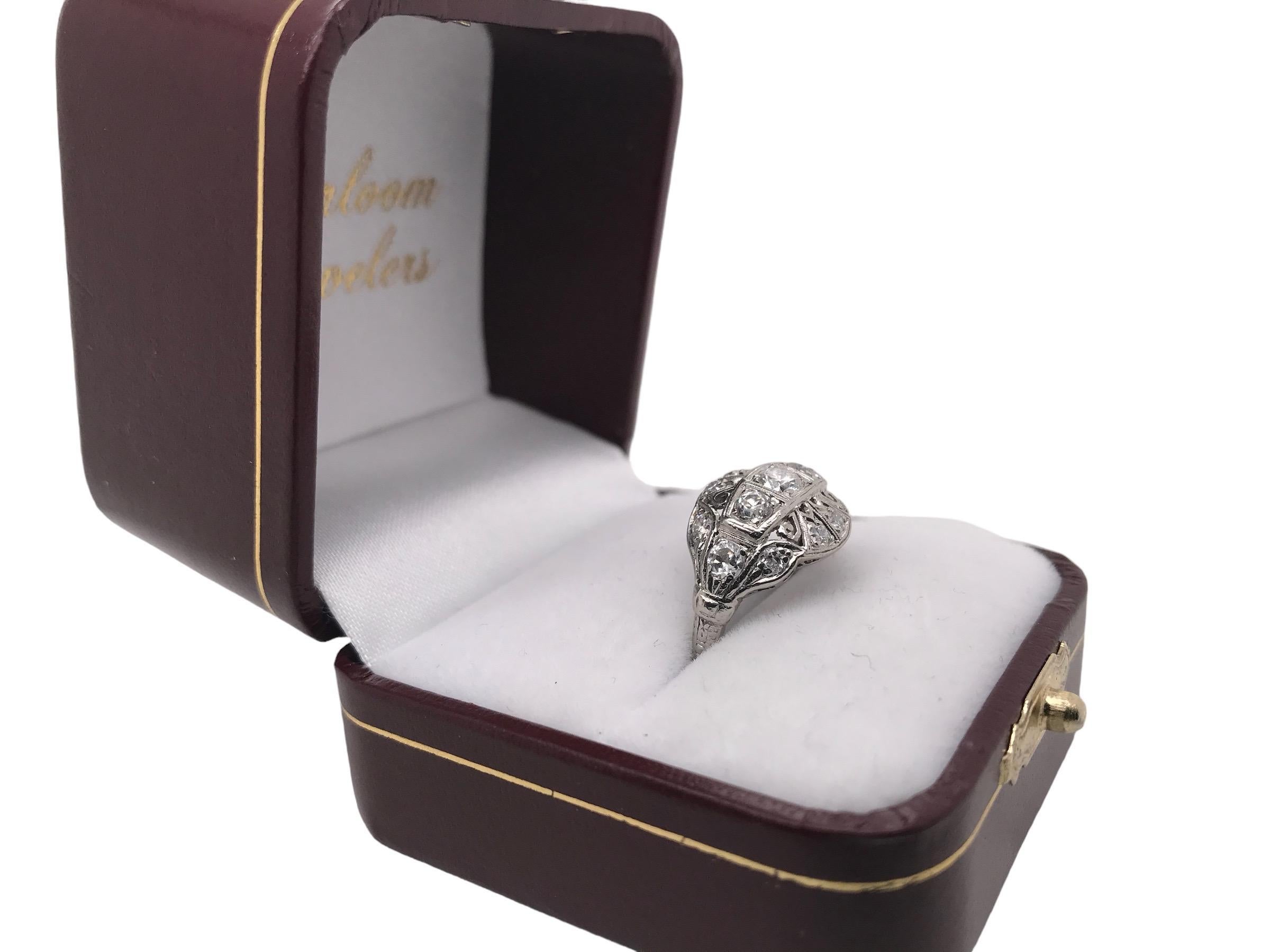 Edwardian Era Platinum 1.0CTW Diamond Cocktail Ring For Sale 6